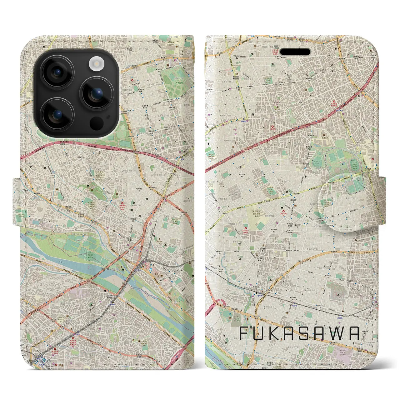 【深沢(東京都)】地図柄iPhoneケース(手帳タイプ)ナチュラル・iPhone 16 用