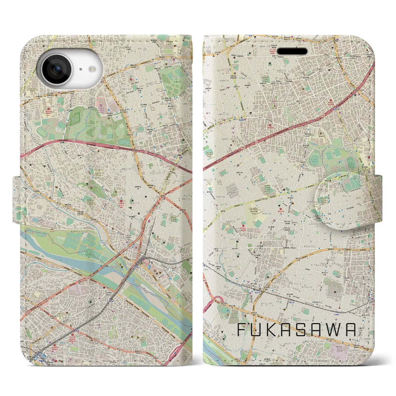 【深沢(東京都)】地図柄iPhoneケース(手帳タイプ)