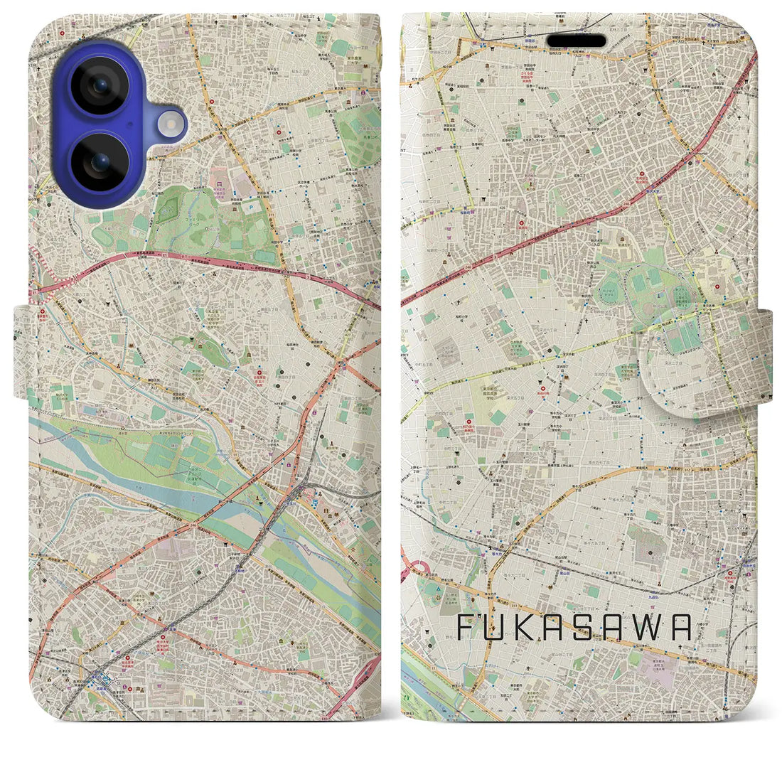 【深沢(東京都)】地図柄iPhoneケース(手帳タイプ)ナチュラル・iPhone 16 Pro Max 用