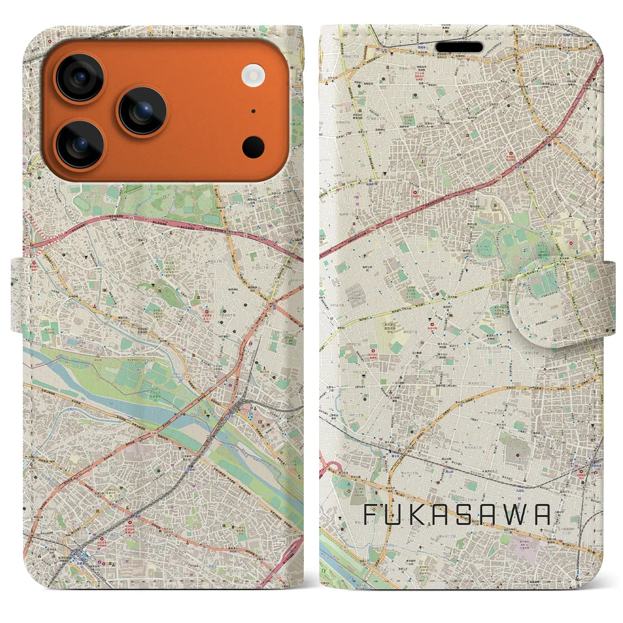 【深沢(東京都)】地図柄iPhoneケース(手帳タイプ)モノトーン・iPhone 17 Pro Max 用