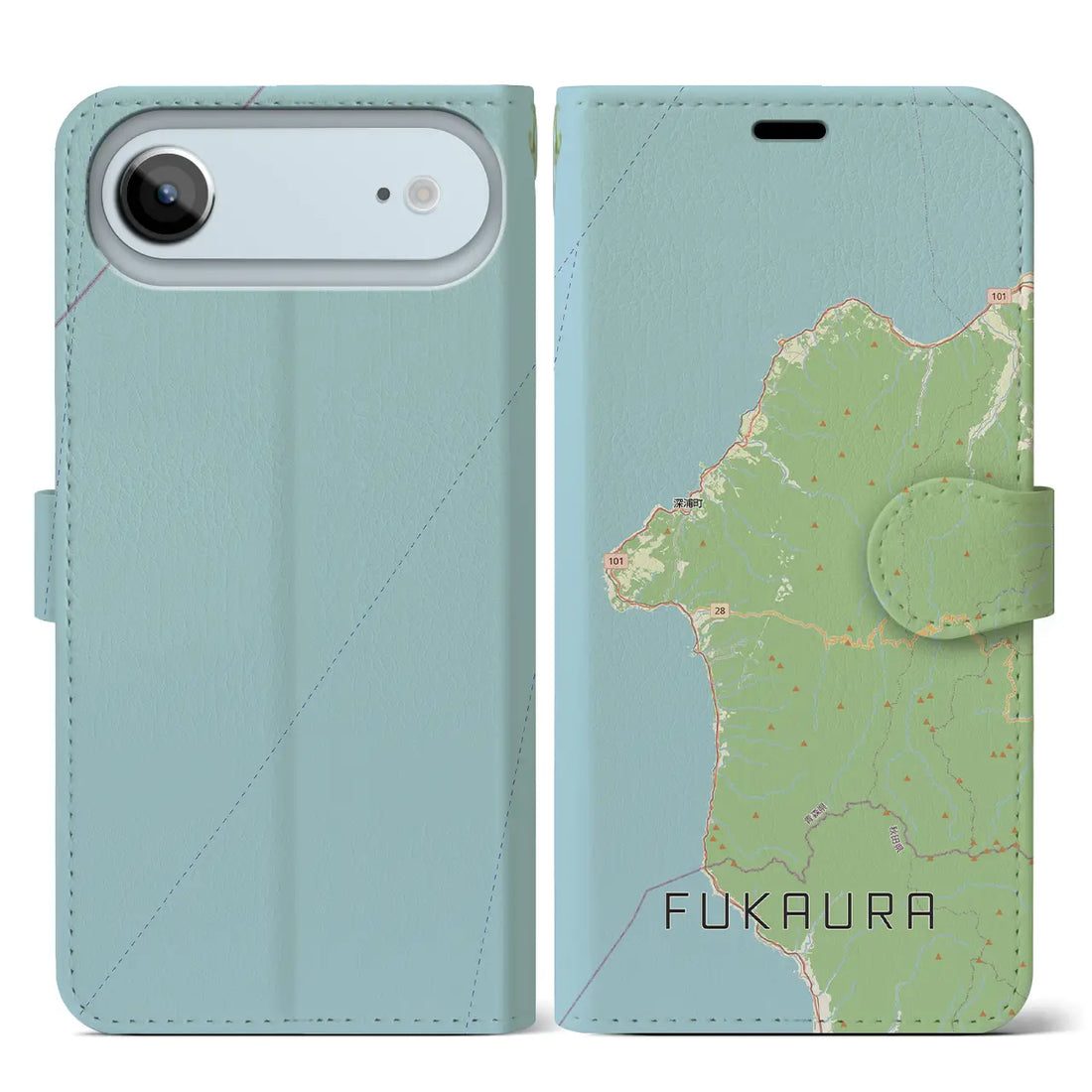 【深浦(青森県)】地図柄iPhoneケース(手帳タイプ)モノトーン・iPhone 17 Pro Max 用