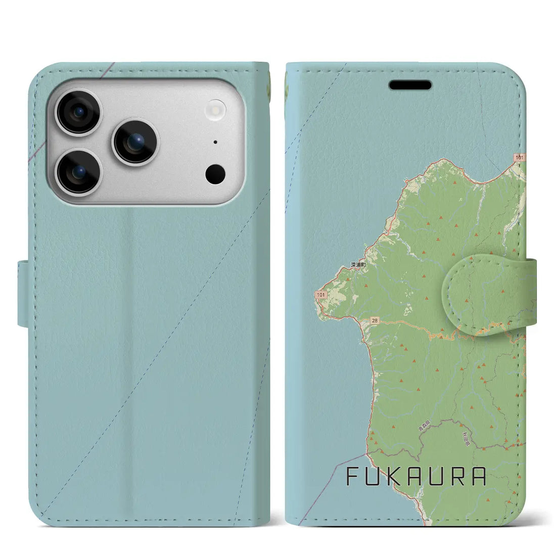 【深浦(青森県)】地図柄iPhoneケース(手帳タイプ)モノトーン・iPhone 17 Pro Max 用