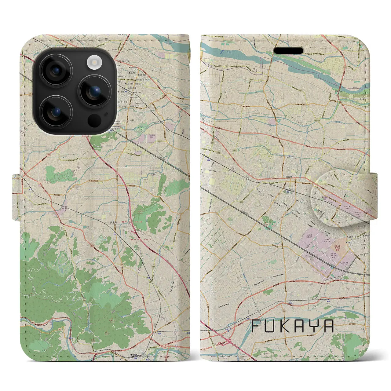 【深谷(埼玉県)】地図柄iPhoneケース(手帳タイプ)ナチュラル・iPhone 16 用