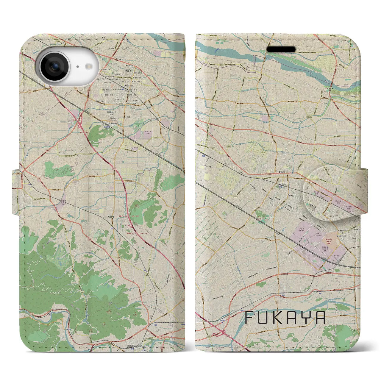 【深谷(埼玉県)】地図柄iPhoneケース(手帳タイプ)