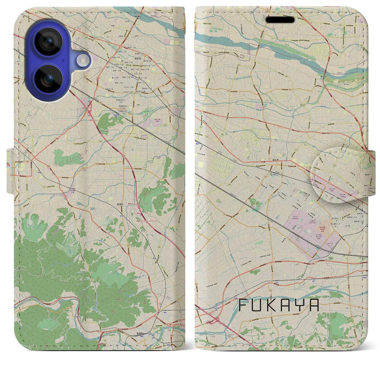 【深谷(埼玉県)】地図柄iPhoneケース(手帳タイプ)ナチュラル・iPhone 16 Pro Max 用