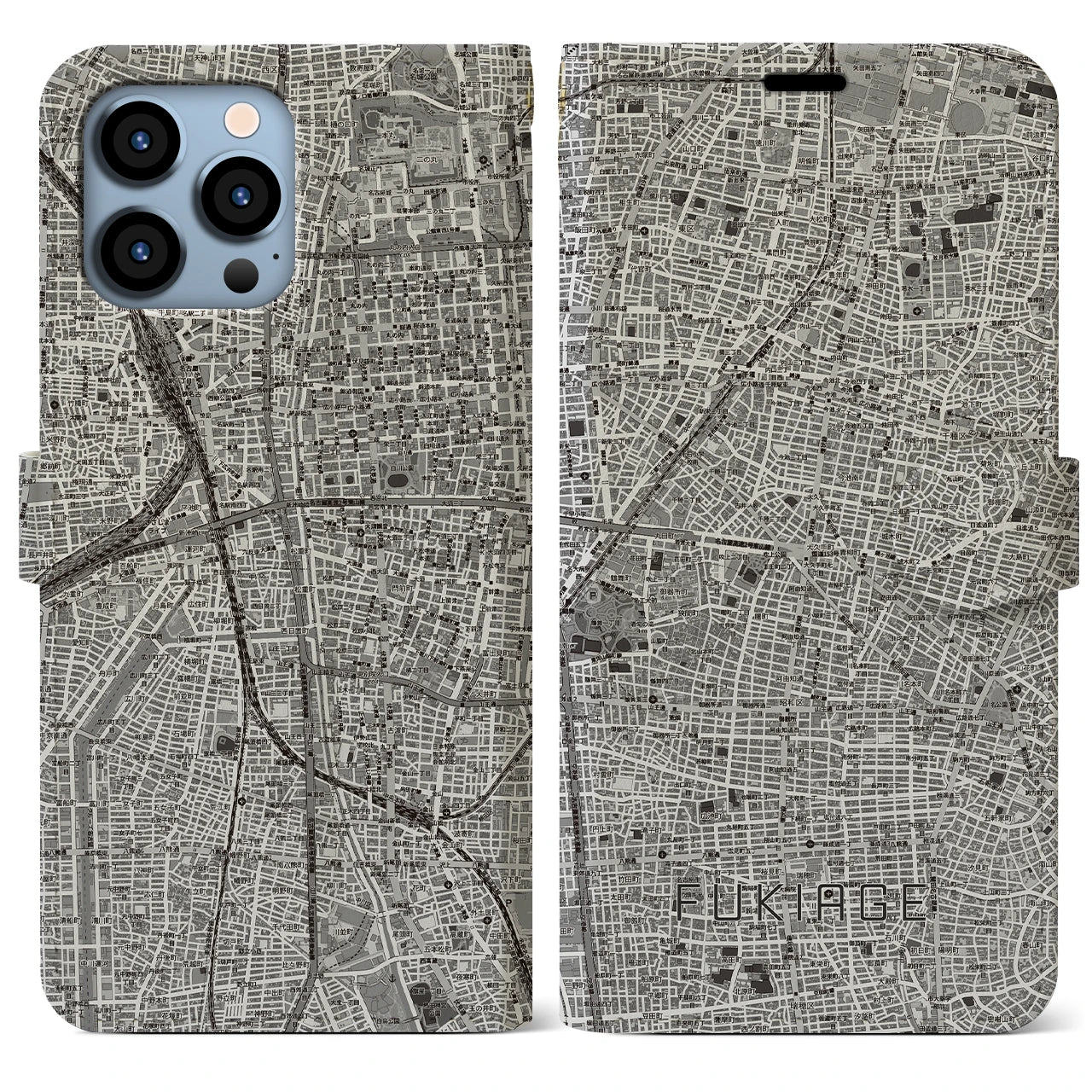 【吹上(愛知県)】地図柄iPhoneケース(手帳タイプ)