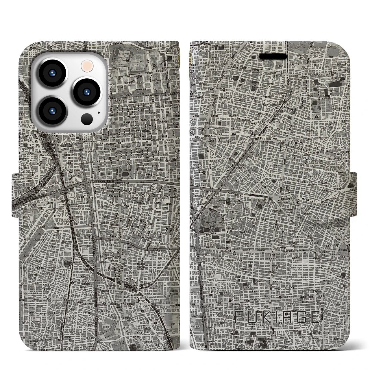 【吹上(愛知県)】地図柄iPhoneケース(手帳タイプ)