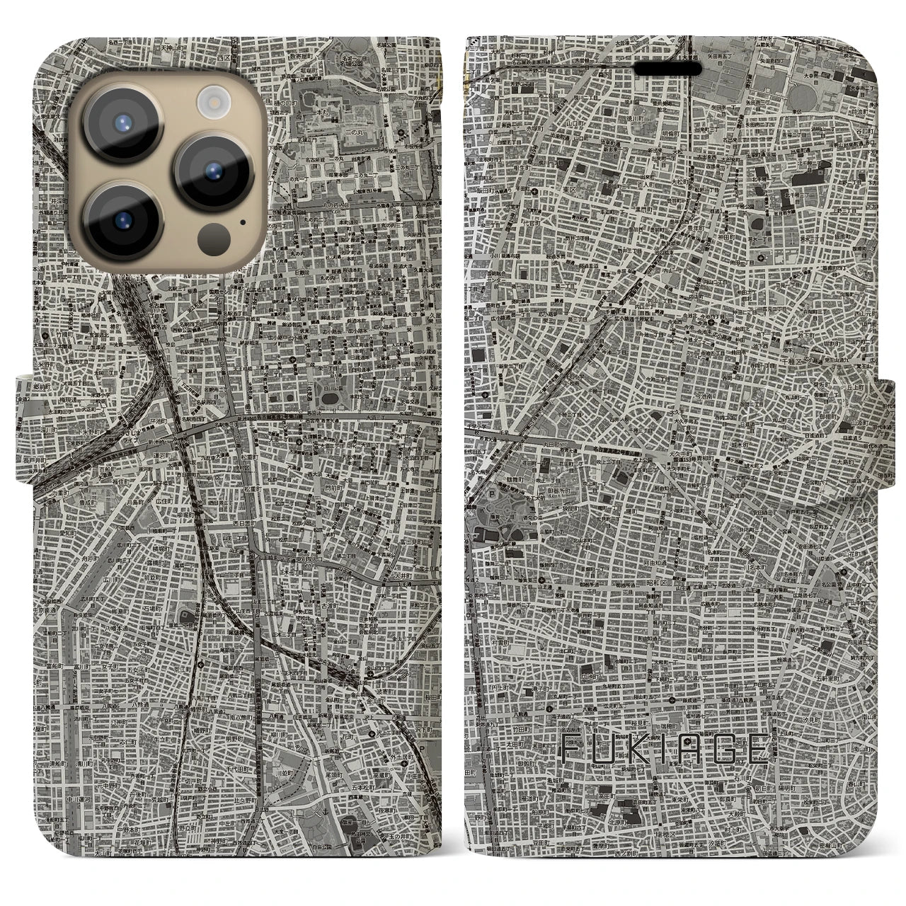 【吹上(愛知県)】地図柄iPhoneケース(手帳タイプ)