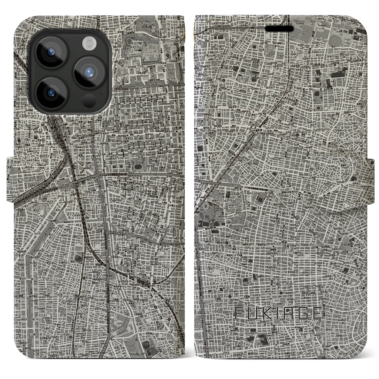 【吹上(愛知県)】地図柄iPhoneケース(手帳タイプ)