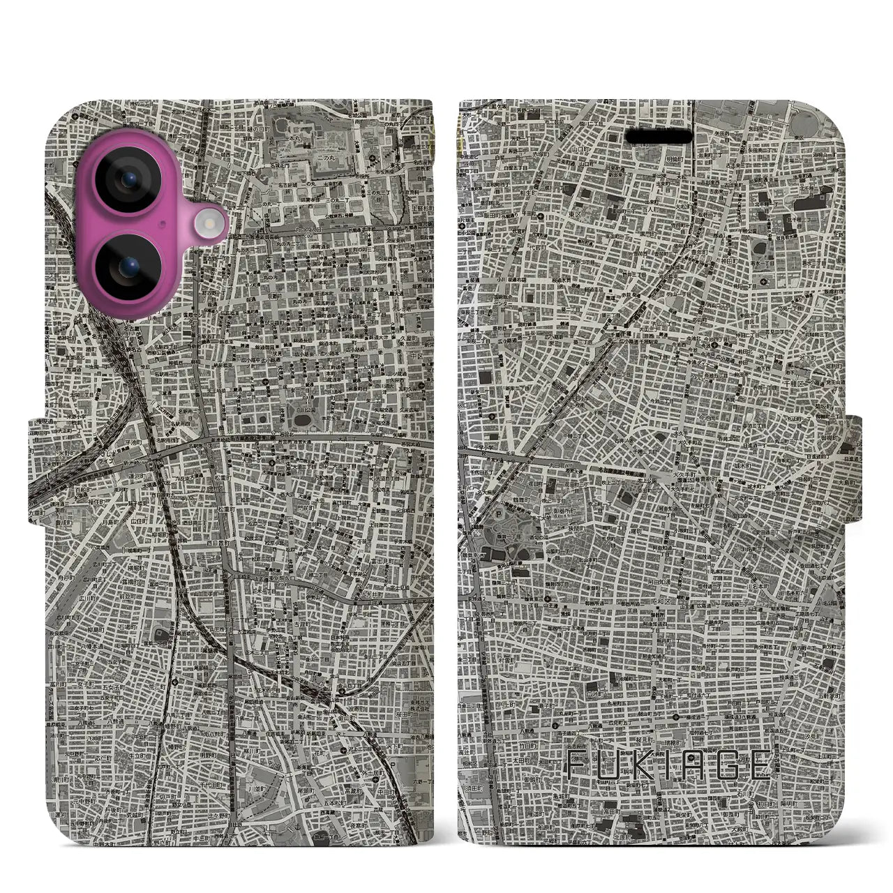 【吹上(愛知県)】地図柄iPhoneケース(手帳タイプ)