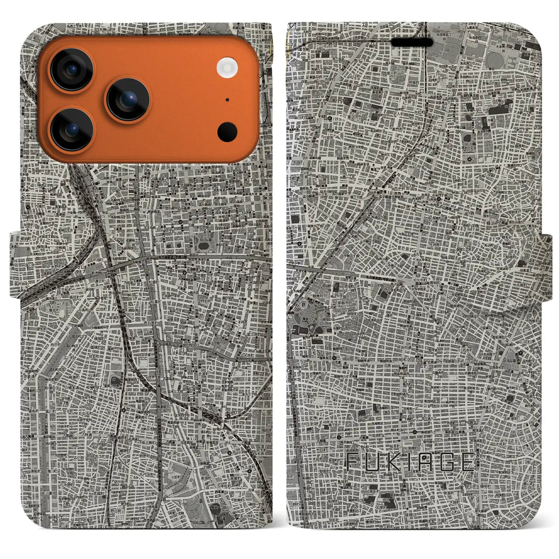 【吹上(愛知県)】地図柄iPhoneケース(手帳タイプ)