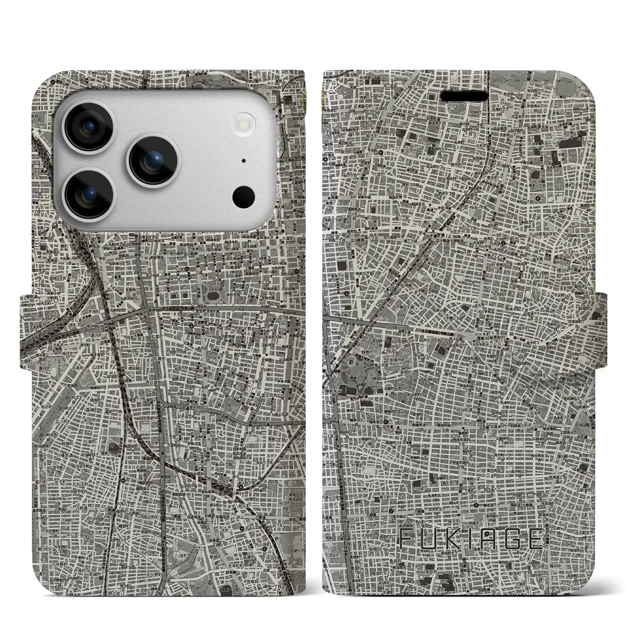 【吹上(愛知県)】地図柄iPhoneケース(手帳タイプ)