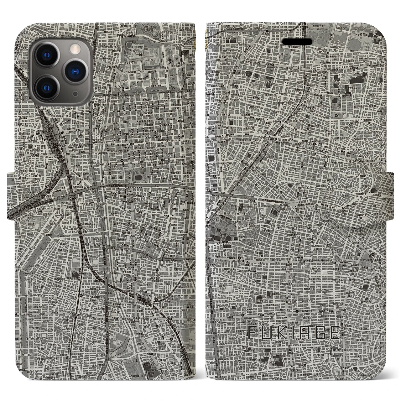 【吹上(愛知県)】地図柄iPhoneケース(手帳タイプ)