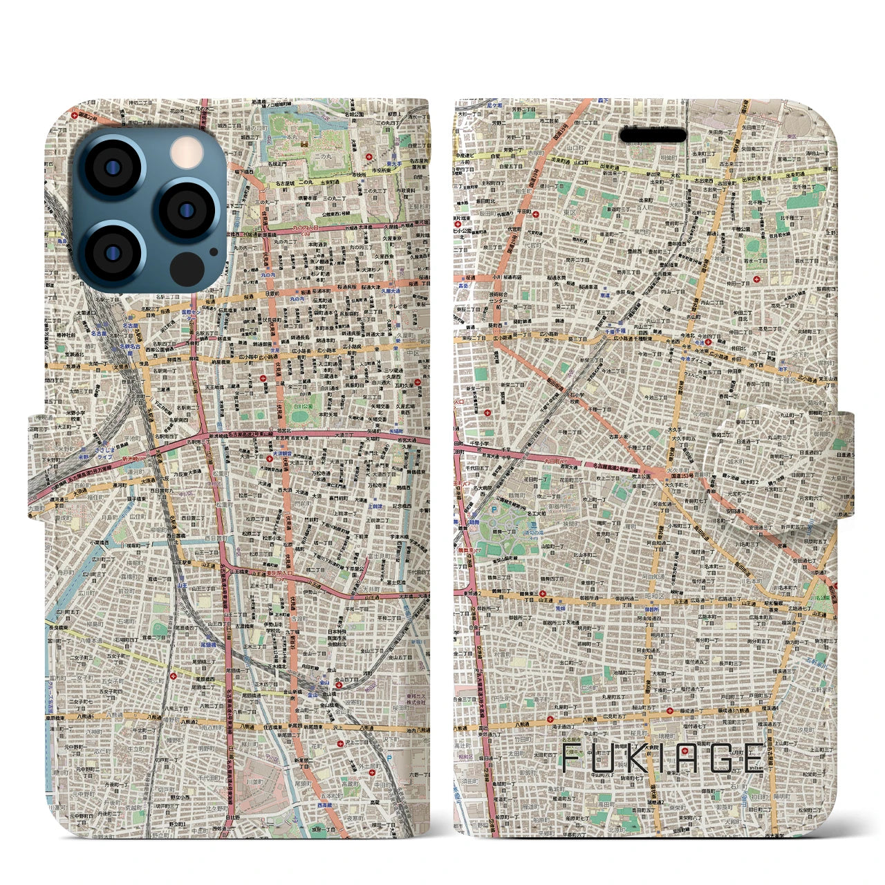 【吹上(愛知県)】地図柄iPhoneケース(手帳タイプ)