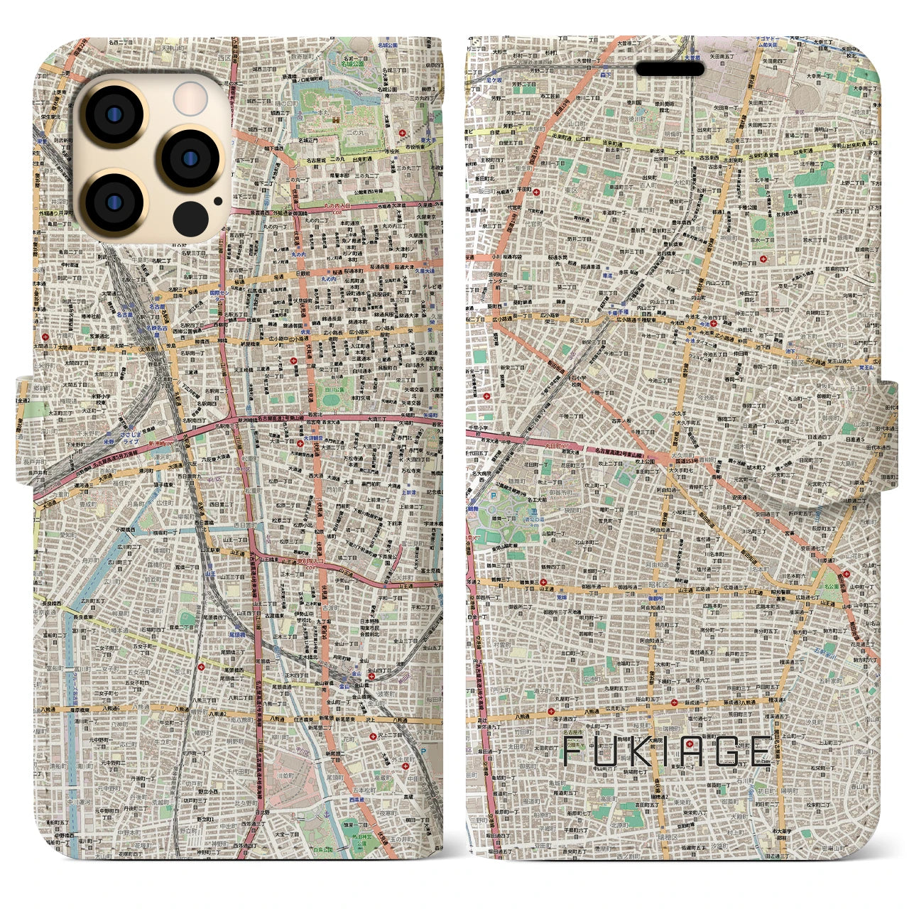 【吹上(愛知県)】地図柄iPhoneケース(手帳タイプ)