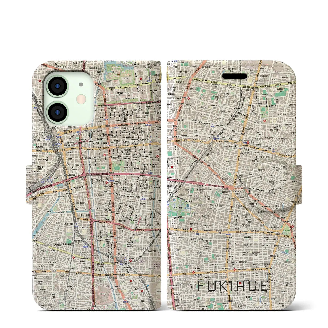 【吹上(愛知県)】地図柄iPhoneケース(手帳タイプ)