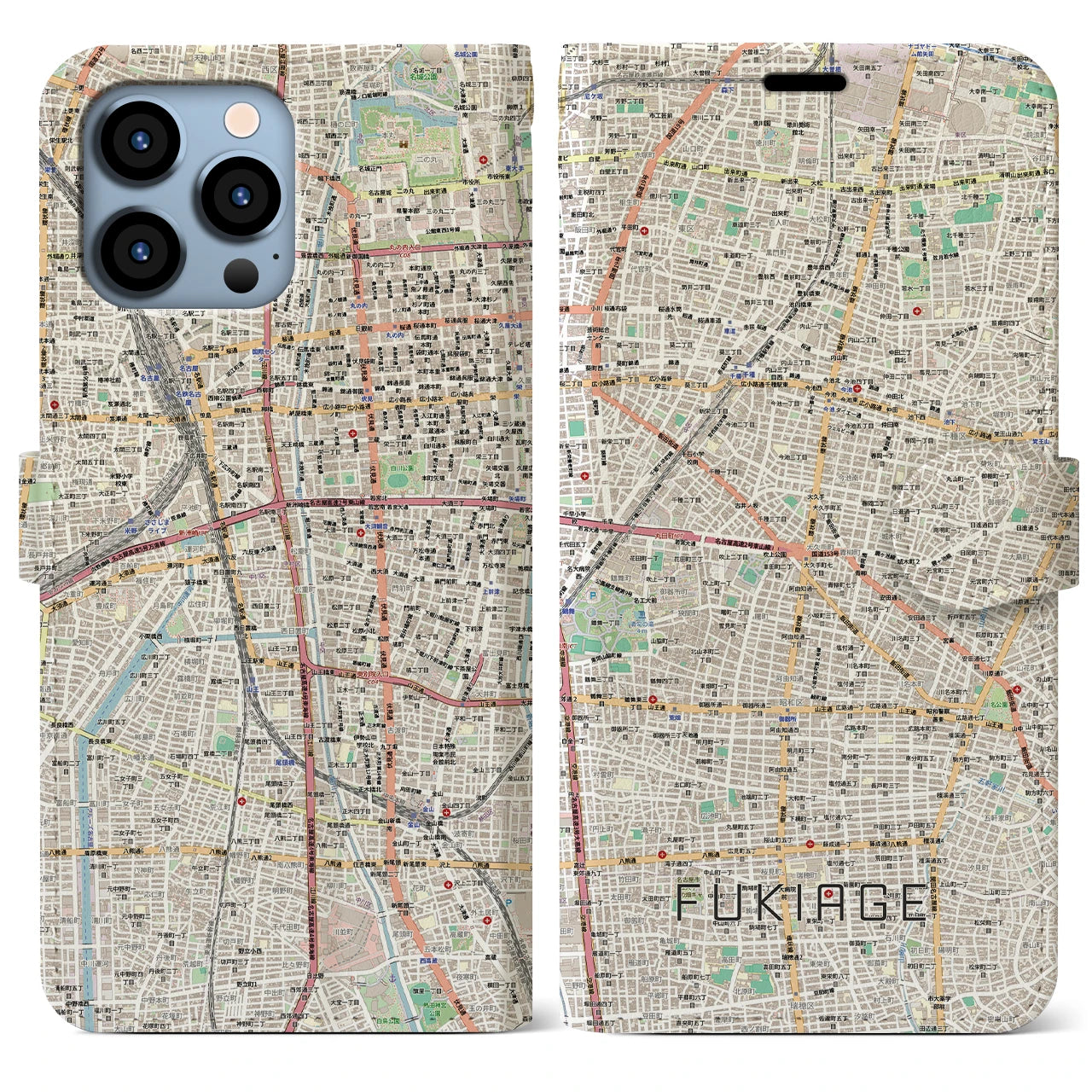 【吹上(愛知県)】地図柄iPhoneケース(手帳タイプ)