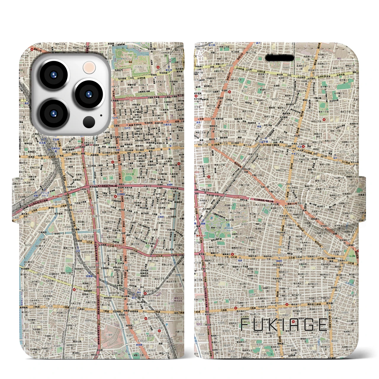 【吹上(愛知県)】地図柄iPhoneケース(手帳タイプ)