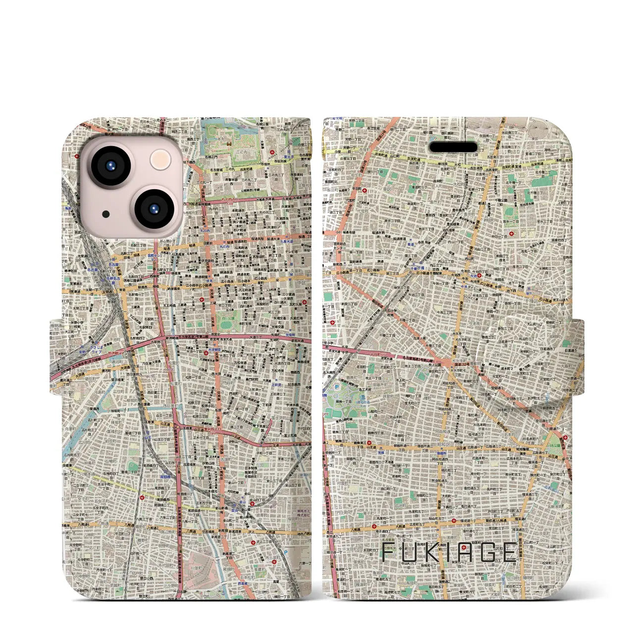 【吹上(愛知県)】地図柄iPhoneケース(手帳タイプ)