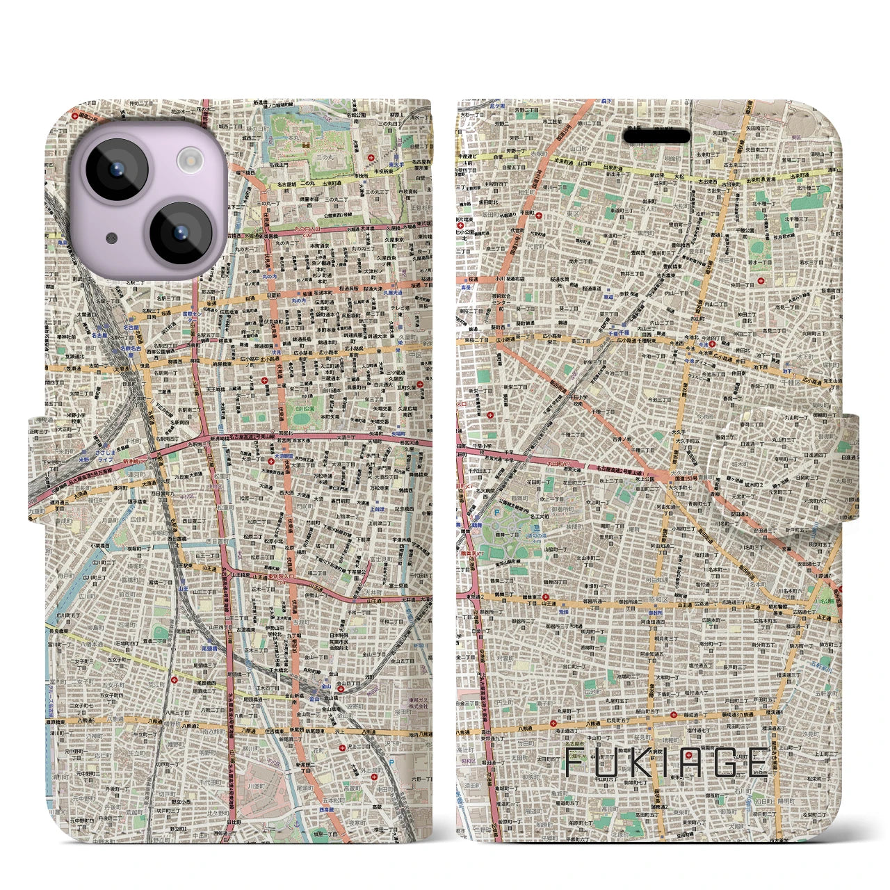 【吹上(愛知県)】地図柄iPhoneケース(手帳タイプ)