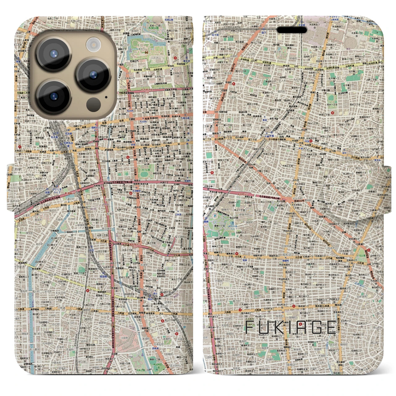 【吹上(愛知県)】地図柄iPhoneケース(手帳タイプ)