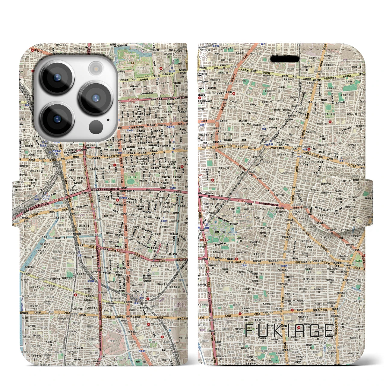 【吹上(愛知県)】地図柄iPhoneケース(手帳タイプ)