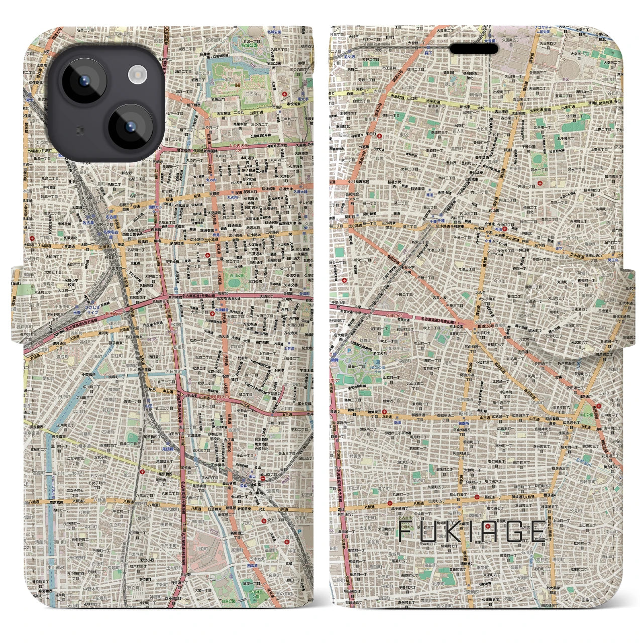 【吹上(愛知県)】地図柄iPhoneケース(手帳タイプ)