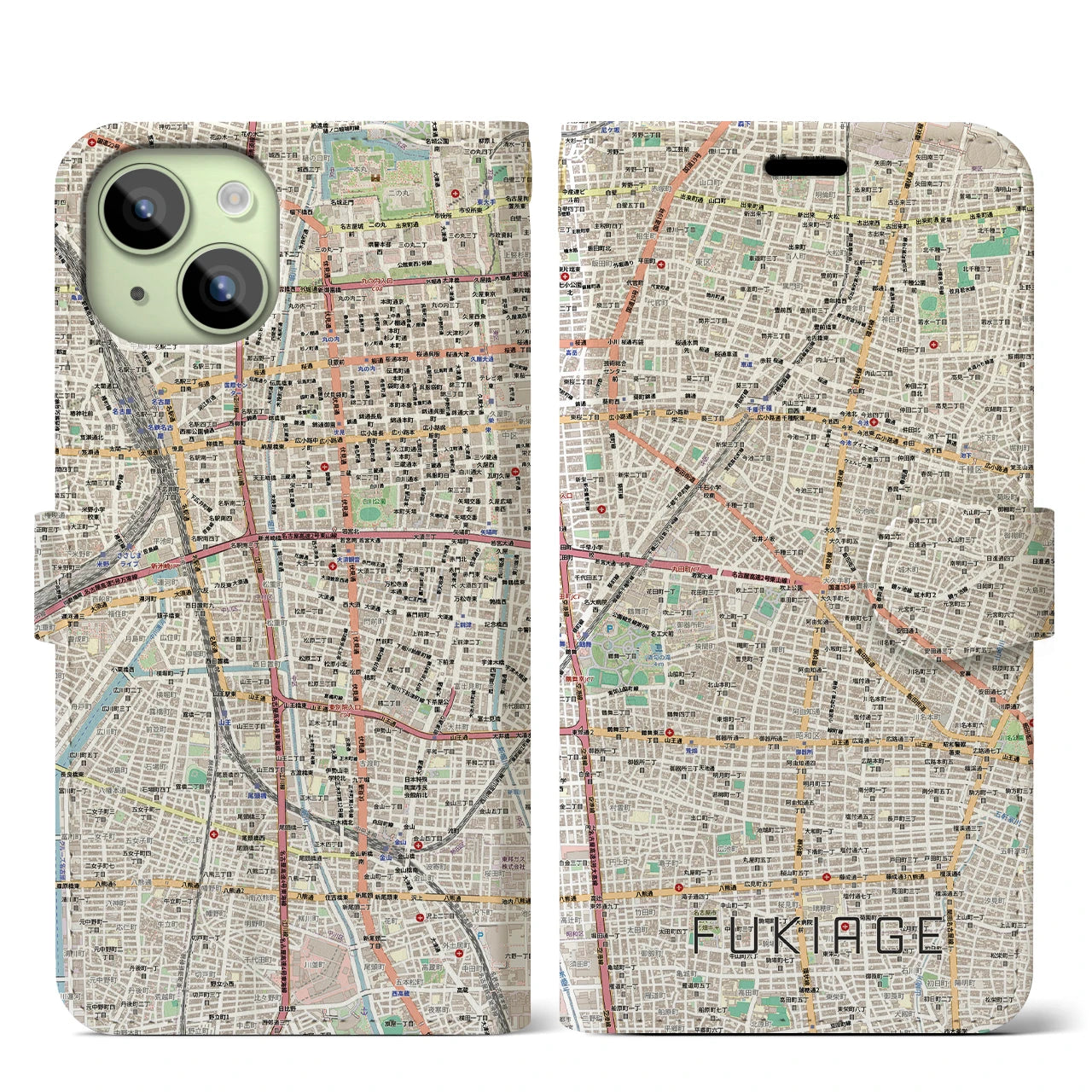 【吹上(愛知県)】地図柄iPhoneケース(手帳タイプ)