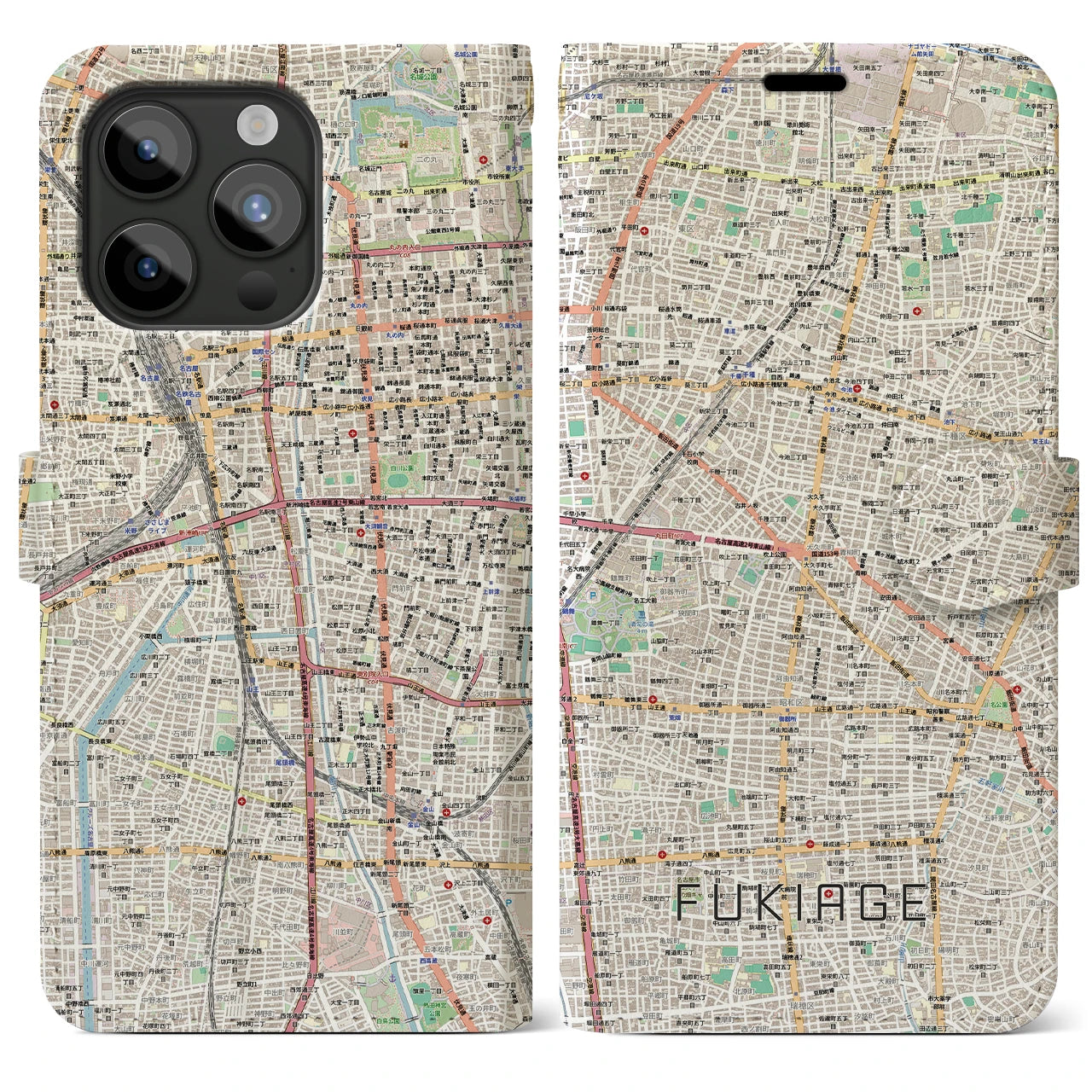 【吹上(愛知県)】地図柄iPhoneケース(手帳タイプ)