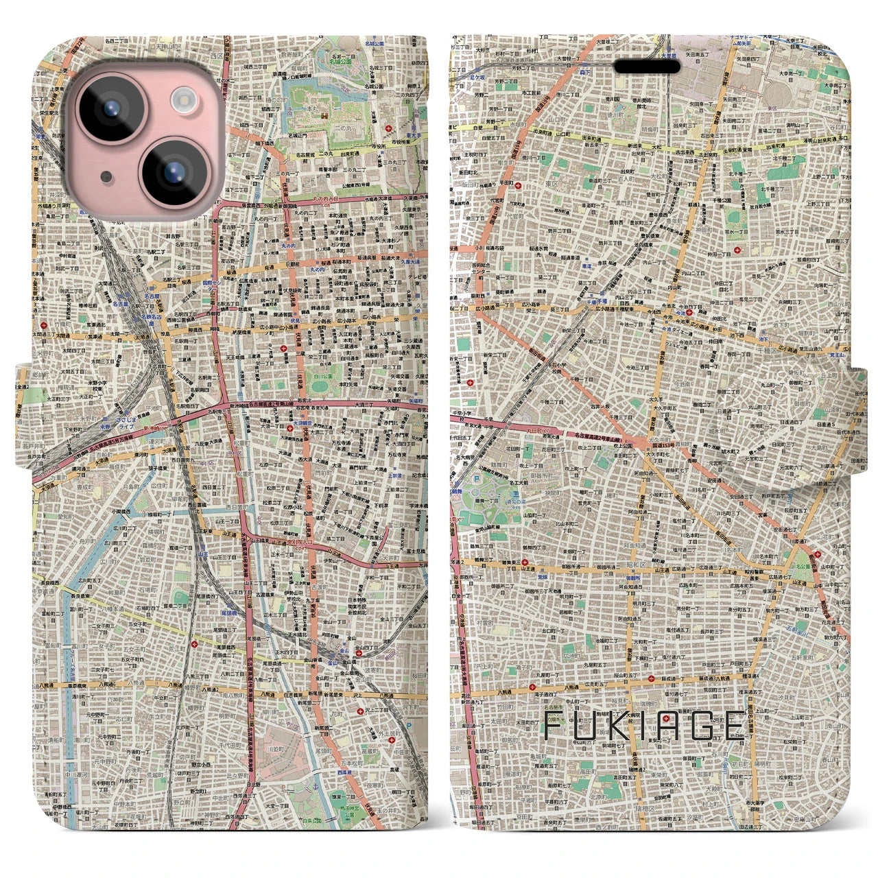 【吹上(愛知県)】地図柄iPhoneケース(手帳タイプ)