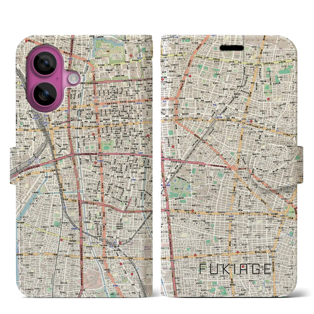 【吹上(愛知県)】地図柄iPhoneケース(手帳タイプ)