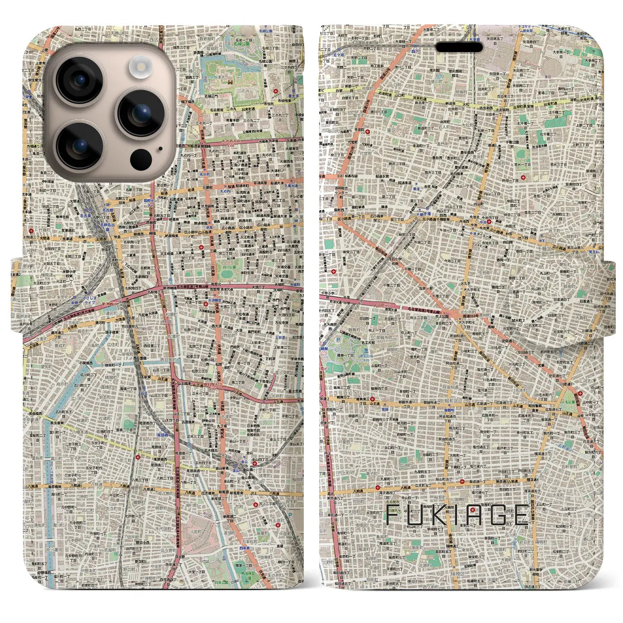 【吹上(愛知県)】地図柄iPhoneケース(手帳タイプ)