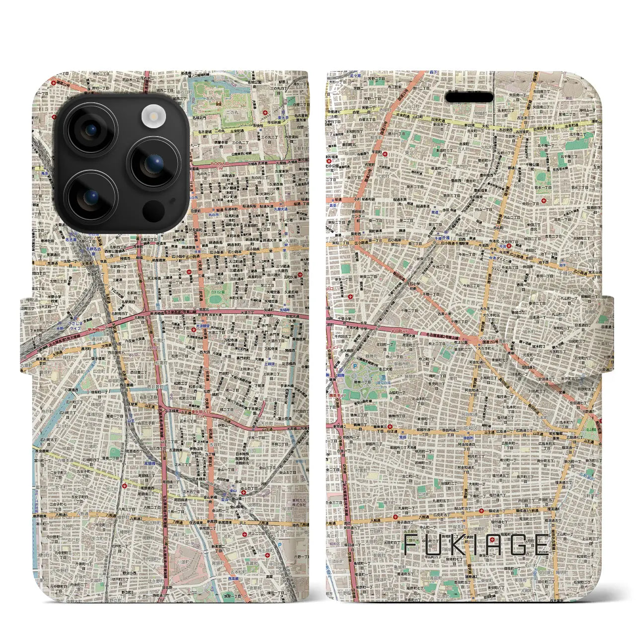 【吹上(愛知県)】地図柄iPhoneケース(手帳タイプ)