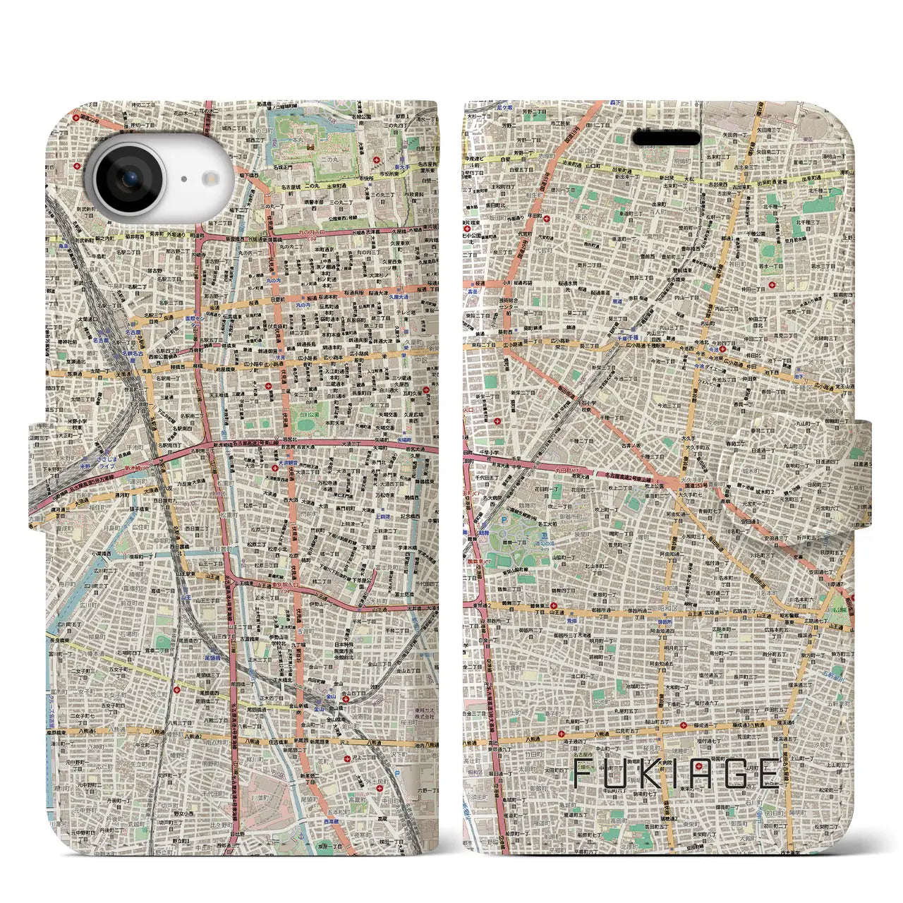 【吹上(愛知県)】地図柄iPhoneケース(手帳タイプ)