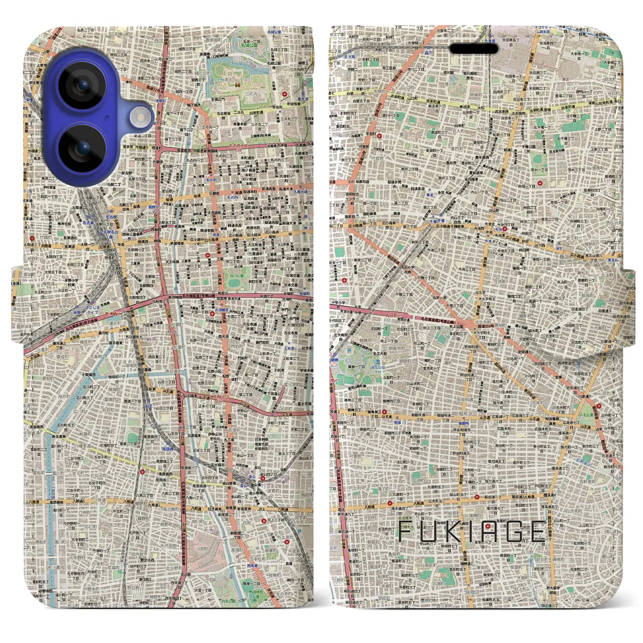 【吹上(愛知県)】地図柄iPhoneケース(手帳タイプ)