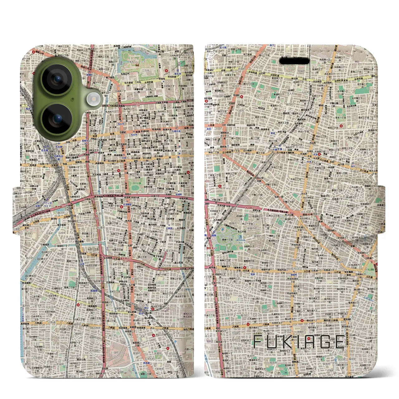 【吹上(愛知県)】地図柄iPhoneケース(手帳タイプ)ナチュラル・iPhone 17 Pro Max 用