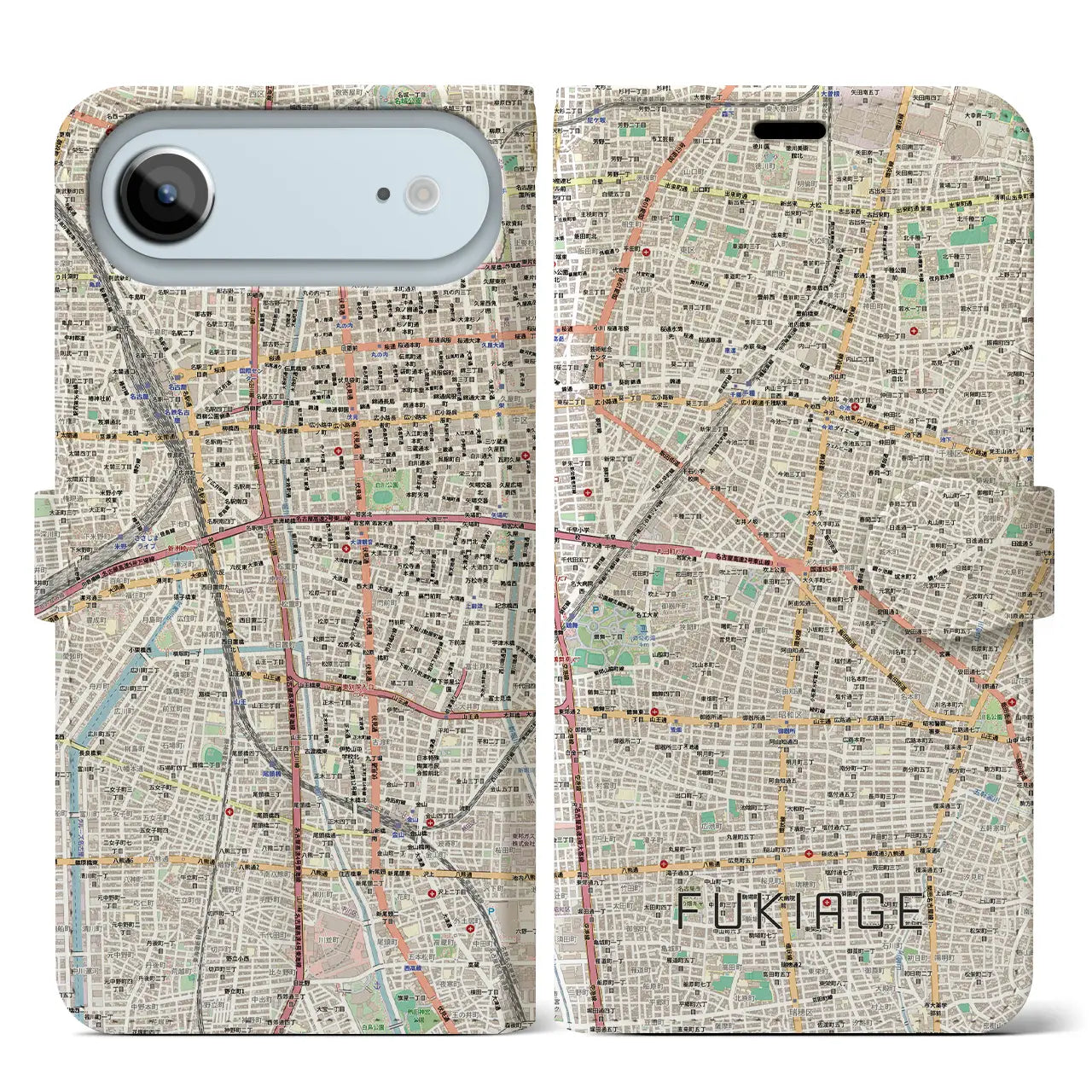 【吹上(愛知県)】地図柄iPhoneケース(手帳タイプ)