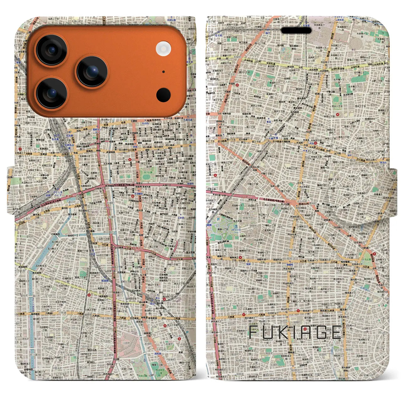 【吹上(愛知県)】地図柄iPhoneケース(手帳タイプ)