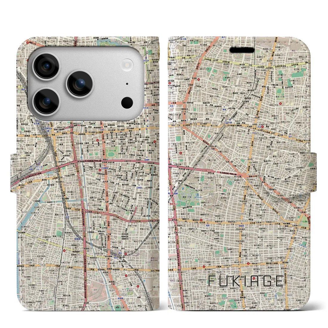 【吹上(愛知県)】地図柄iPhoneケース(手帳タイプ)モノトーン・iPhone 17 Pro Max 用
