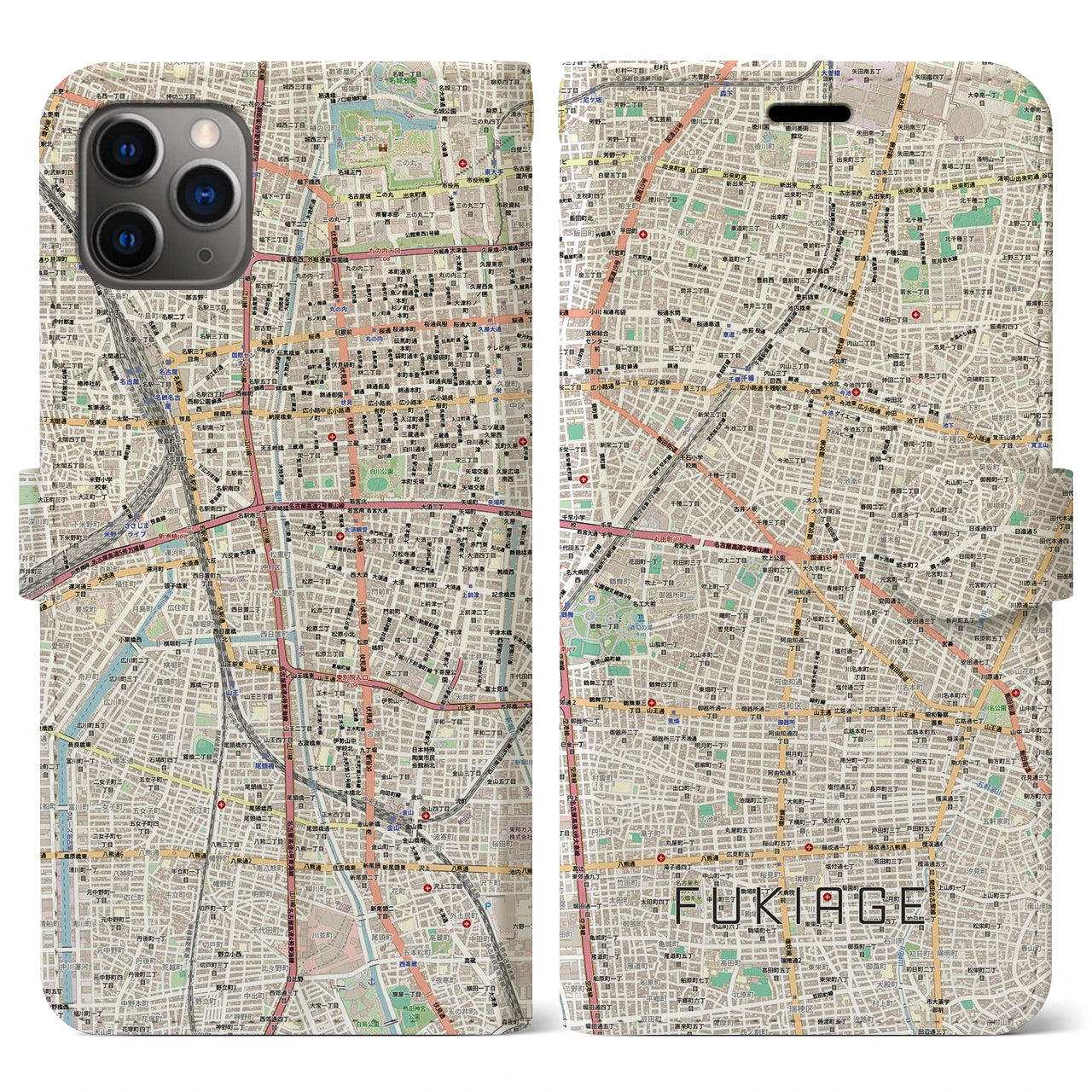 【吹上(愛知県)】地図柄iPhoneケース(手帳タイプ)