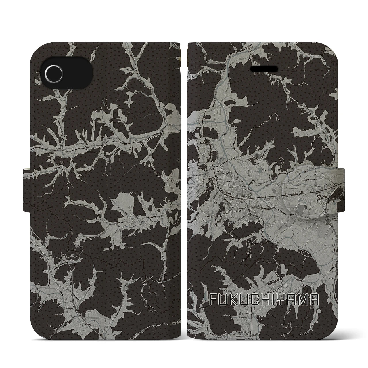 【福知山(京都府)】地図柄iPhoneケース(手帳タイプ)モノトーン・iPhone SE(第3 / 第2世代) / 8 / 7 / 6s / 6 用