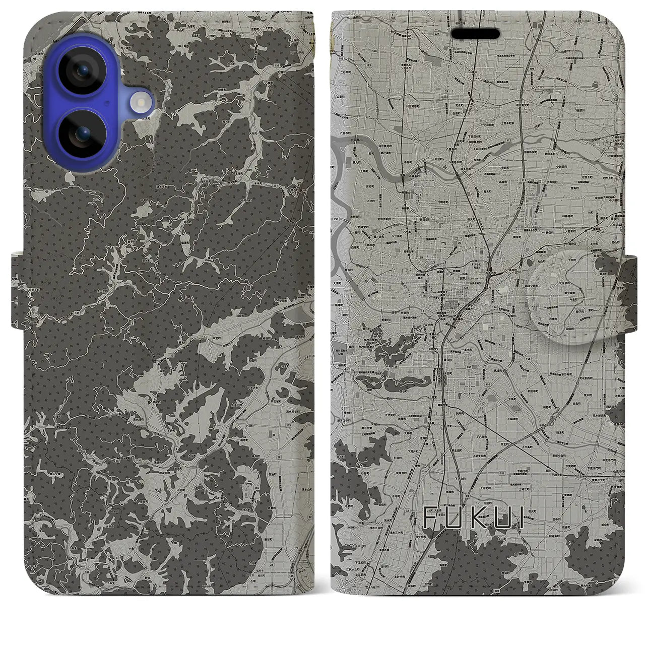 【福井(福井県)】地図柄iPhoneケース(手帳タイプ)モノトーン・iPhone 16 Pro Max 用