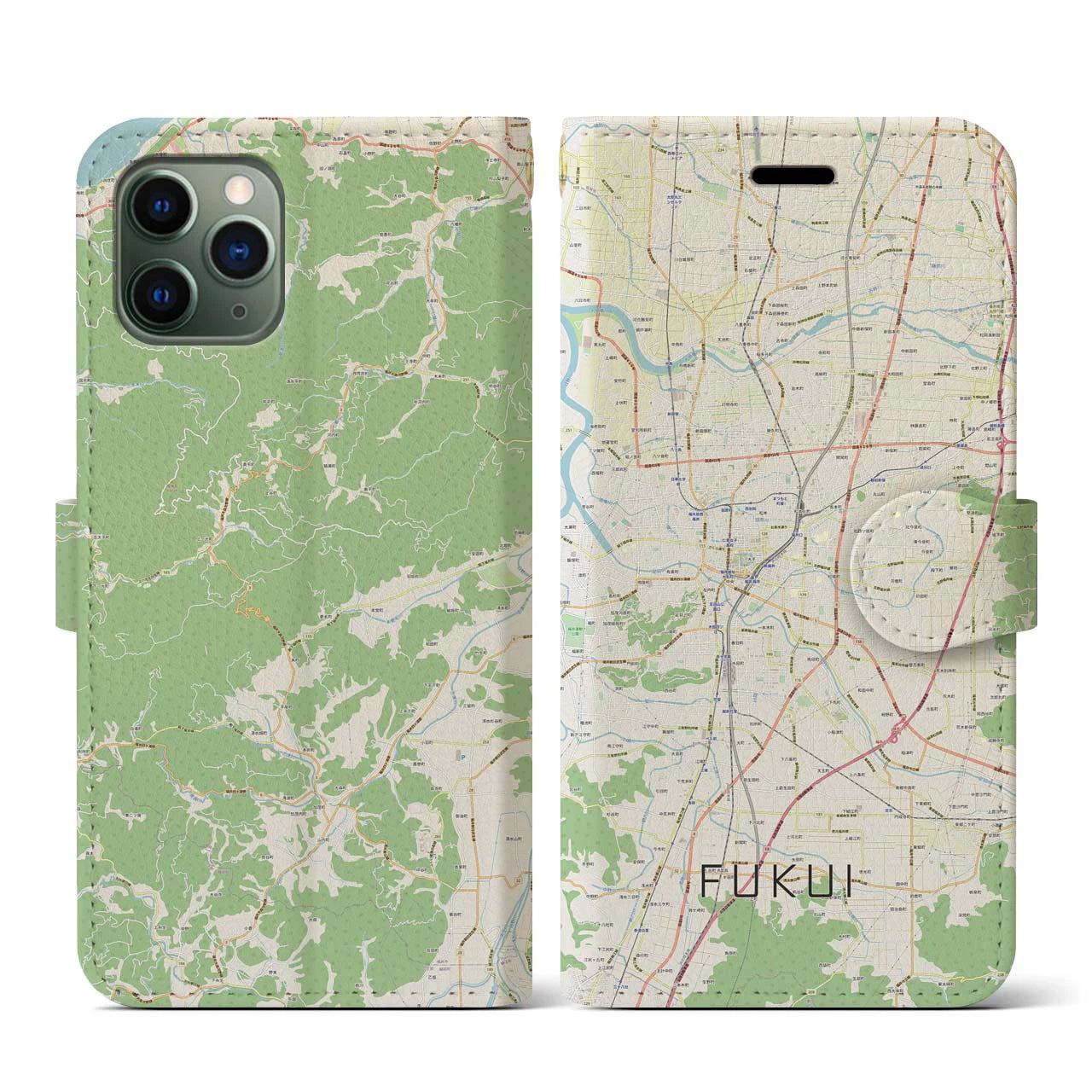 【福井(福井県)】地図柄iPhoneケース(手帳タイプ)ナチュラル・iPhone 11 Pro 用