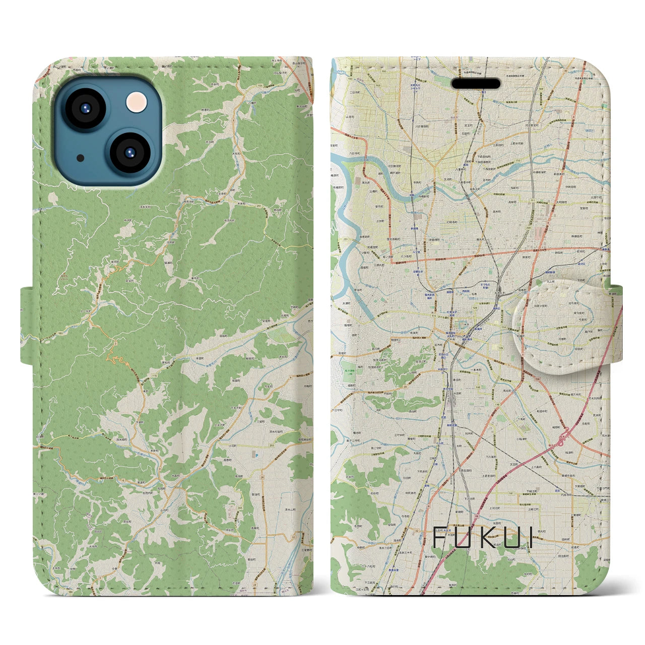 【福井(福井県)】地図柄iPhoneケース(手帳タイプ)ナチュラル・iPhone 13 用