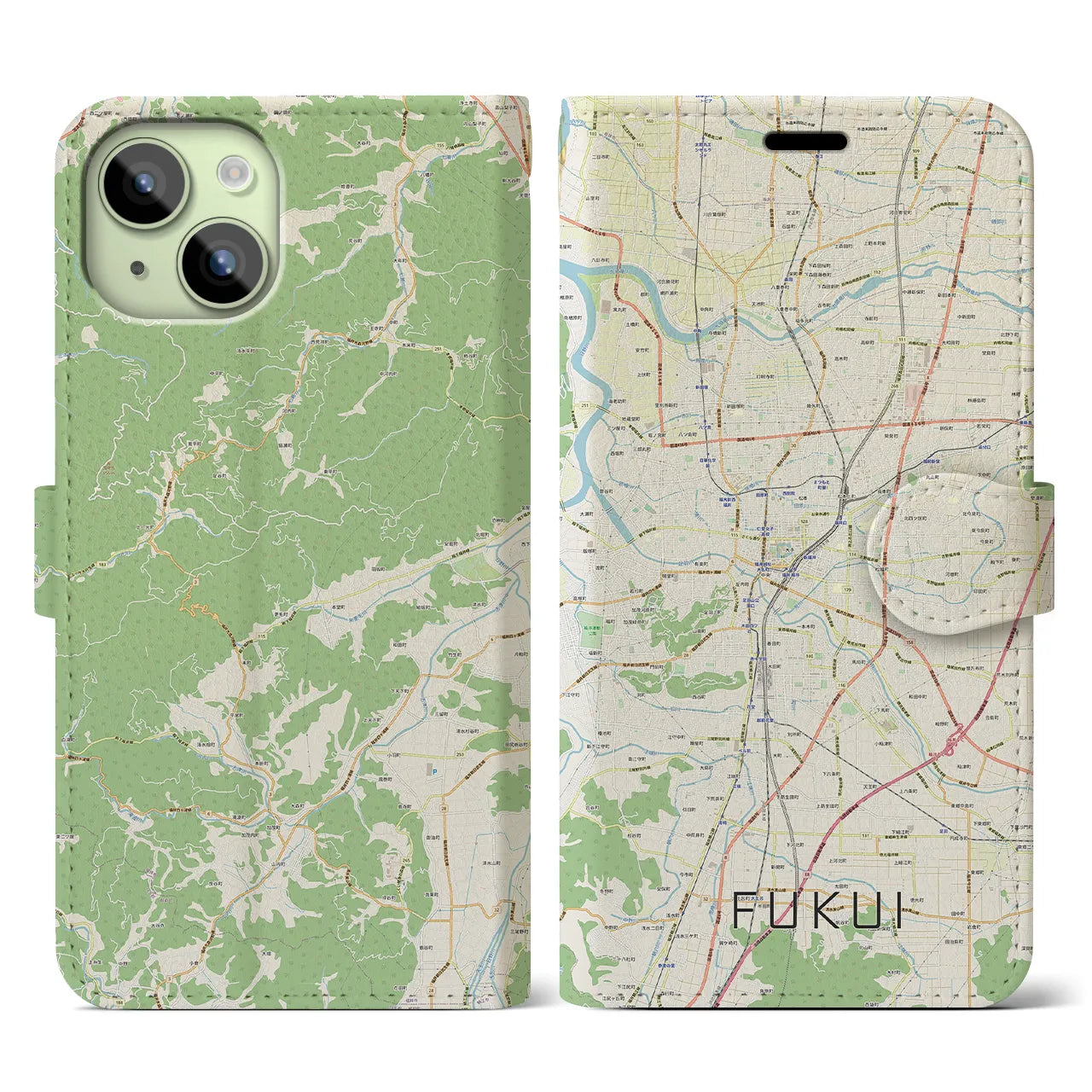 【福井(福井県)】地図柄iPhoneケース(手帳タイプ)ナチュラル・iPhone 15 用