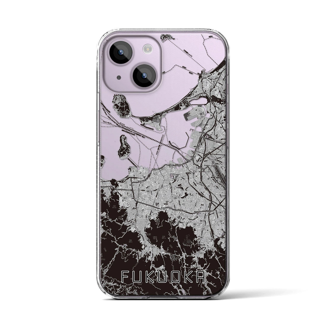 【福岡(福岡県)】地図柄iPhoneケース(クリアタイプ)モノトーン・iPhone 14 用