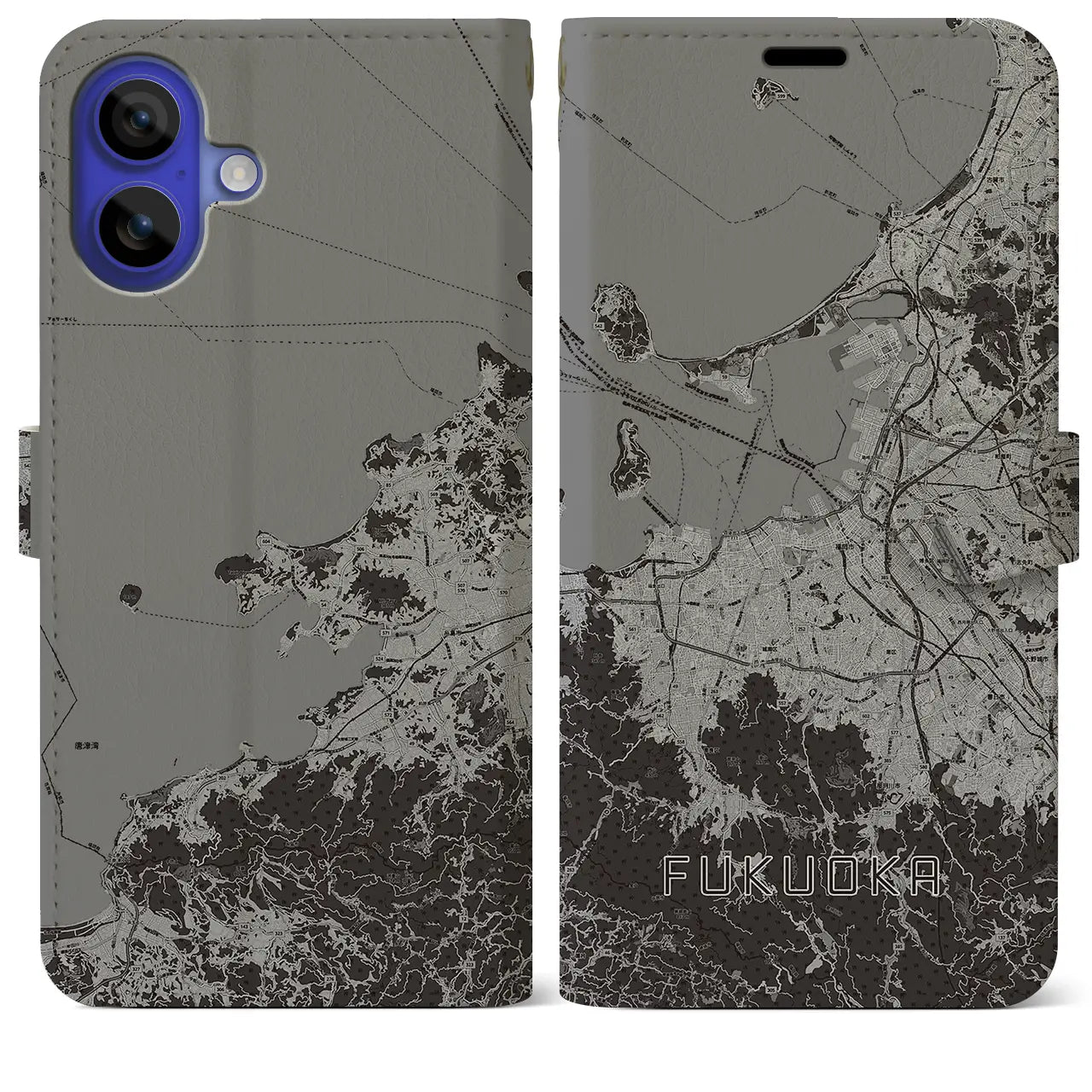 【福岡(福岡県)】地図柄iPhoneケース(手帳タイプ)モノトーン・iPhone 16 Pro Max 用