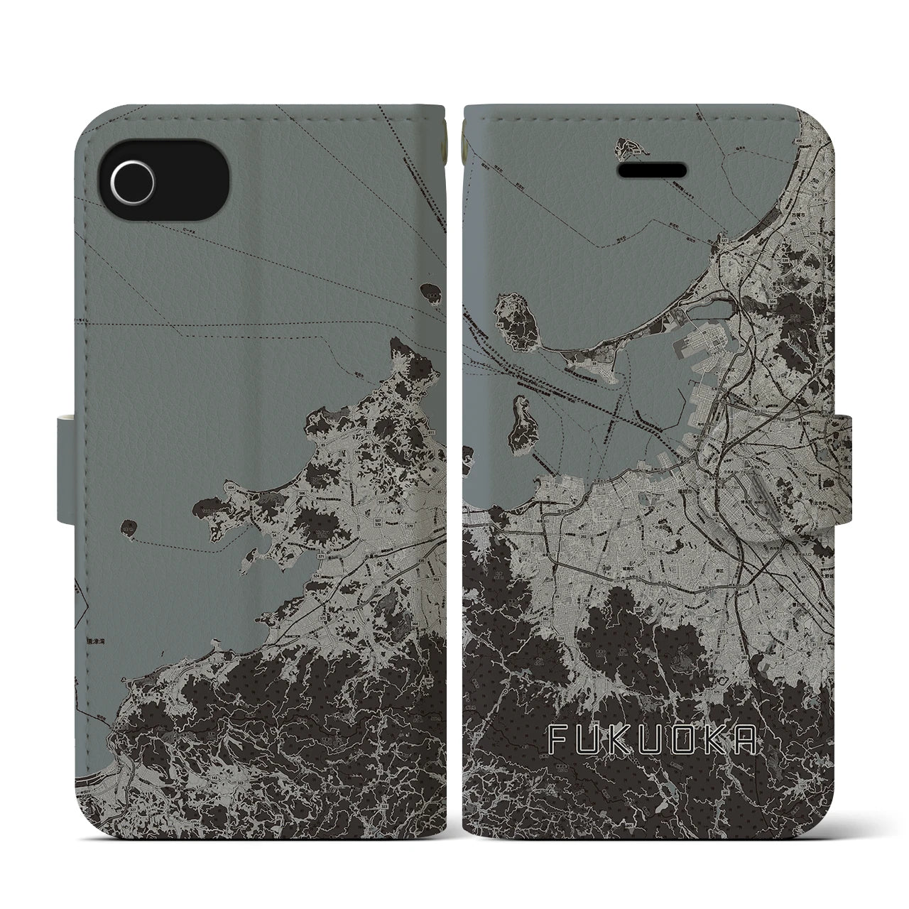 【福岡(福岡県)】地図柄iPhoneケース(手帳タイプ)