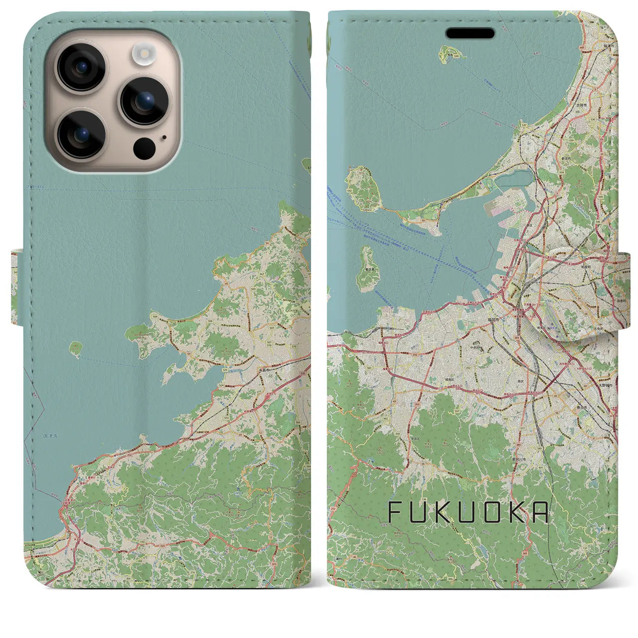 【福岡(福岡県)】地図柄iPhoneケース(手帳タイプ)ナチュラル・iPhone 16 Plus 用