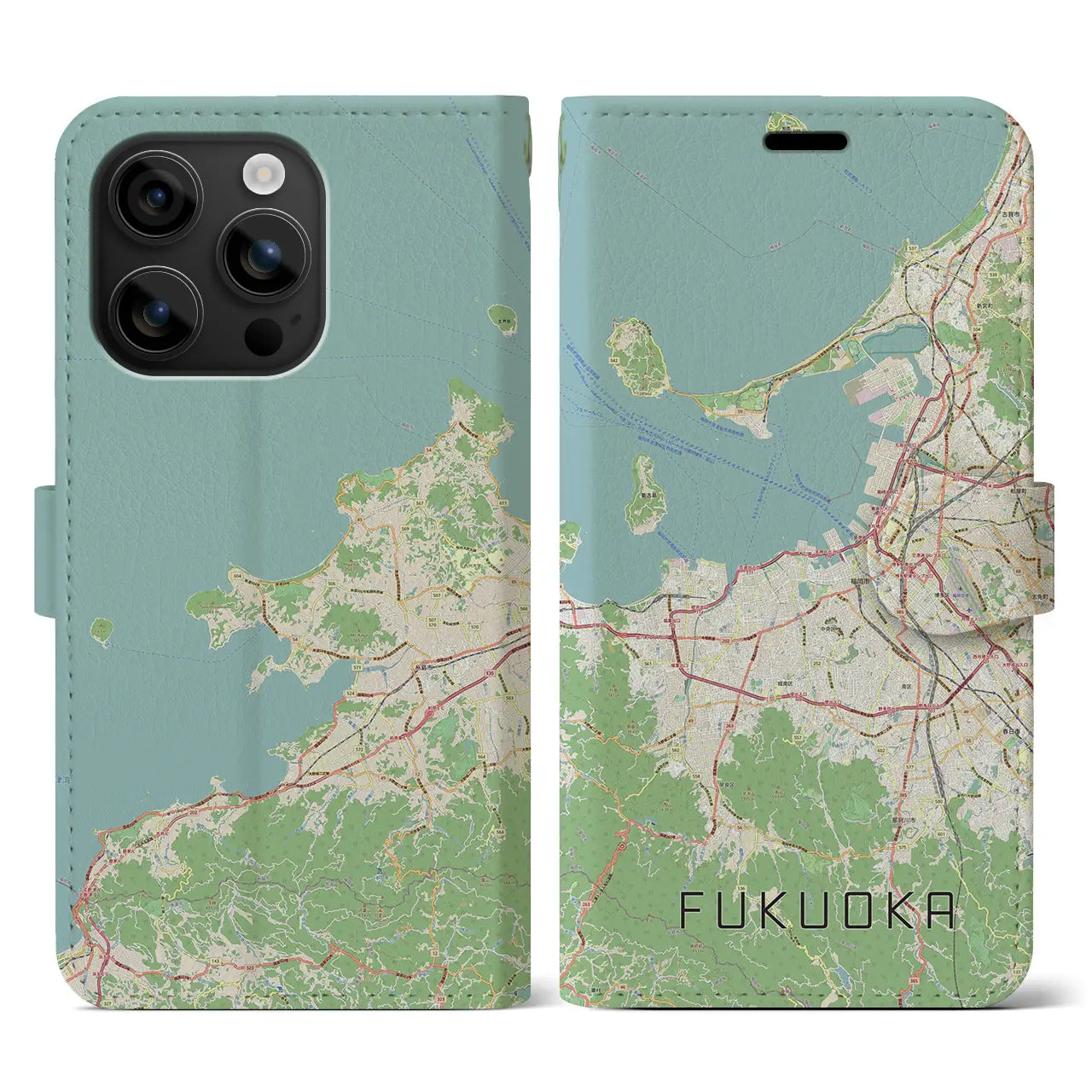 【福岡(福岡県)】地図柄iPhoneケース(手帳タイプ)ナチュラル・iPhone 16 用